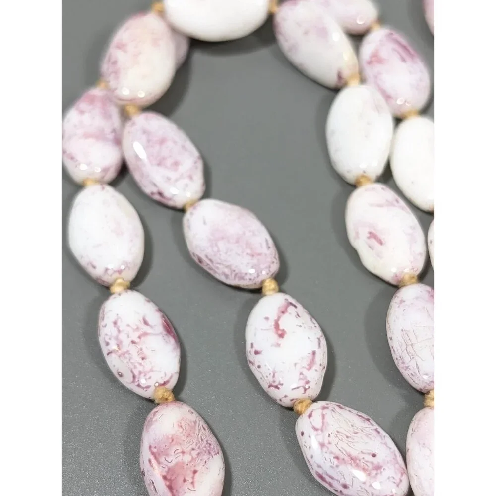 Vintage Italian Mottled Glass Bead Necklace Purple Single Long Strand 52